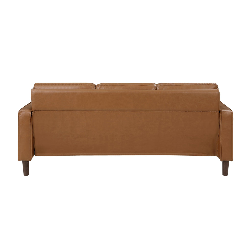 Modern Style Brown Faux Leather Upholstered 3-Seater Sofa Couch Comfortable Cushion Back Seat Solid Wood Living Room Furniture 1pc