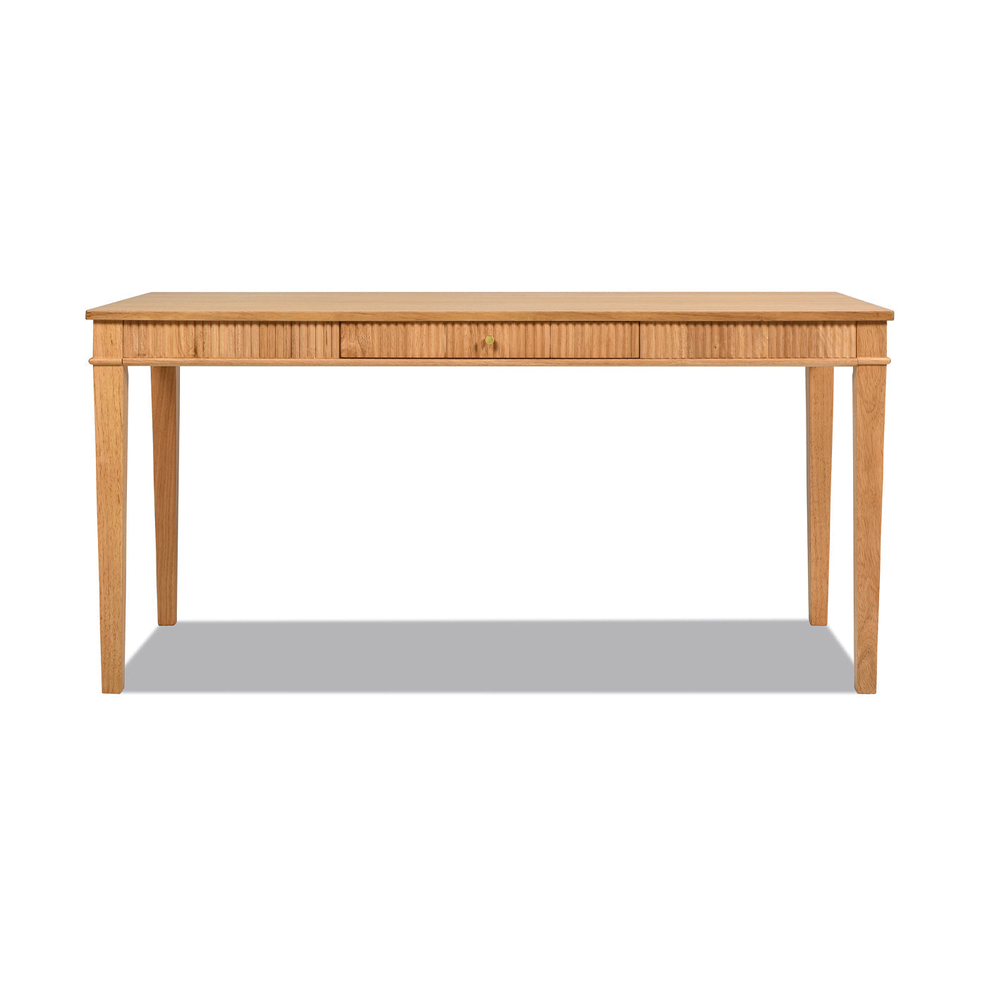Dumont Modern Farmhouse 1-Drawer Fluted Home Office Writing Desk, Natural Blonde Solid Rubberwood & Rubberwood Veneer
