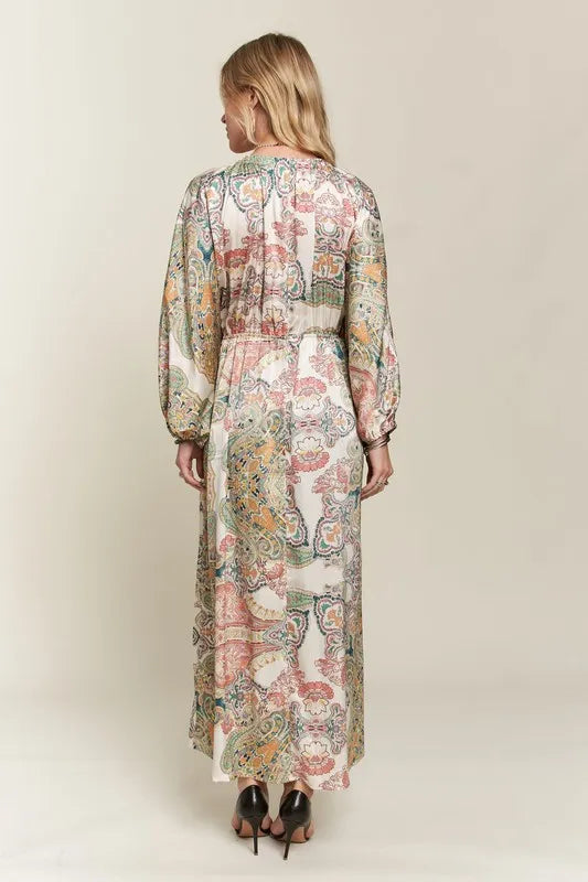 ADORA Printed V-Neck Batwing Sleeve Dress