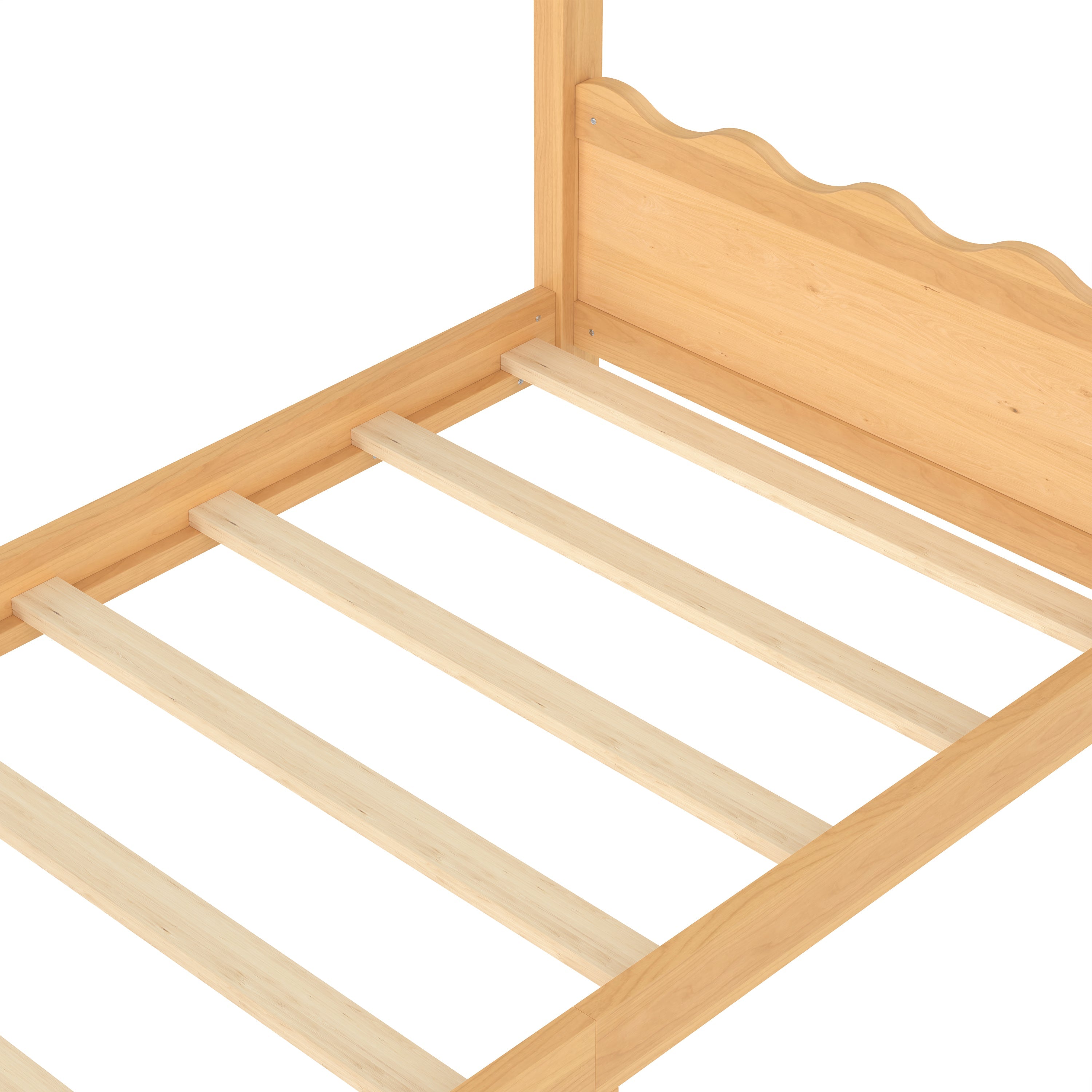 Twin House Floor Bed with Support Slats, Solid Wood House Bed Frame for Kids, No Box Spring Needed and Opening Constructure, Natural