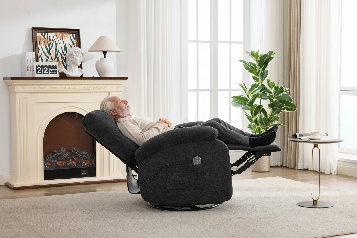 Hot massage manual lounge chair, with rocker arms and rotating fabric, with cup bucket, for living room, black