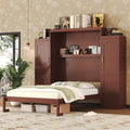 Queen Size Murphy Bed, Wooden Queen Wall Bed with 2 Wardrobe and Storage Shelf, Multifunctional Foldable Platform Bedframe for Guest-Room, Bedroom, Walnut