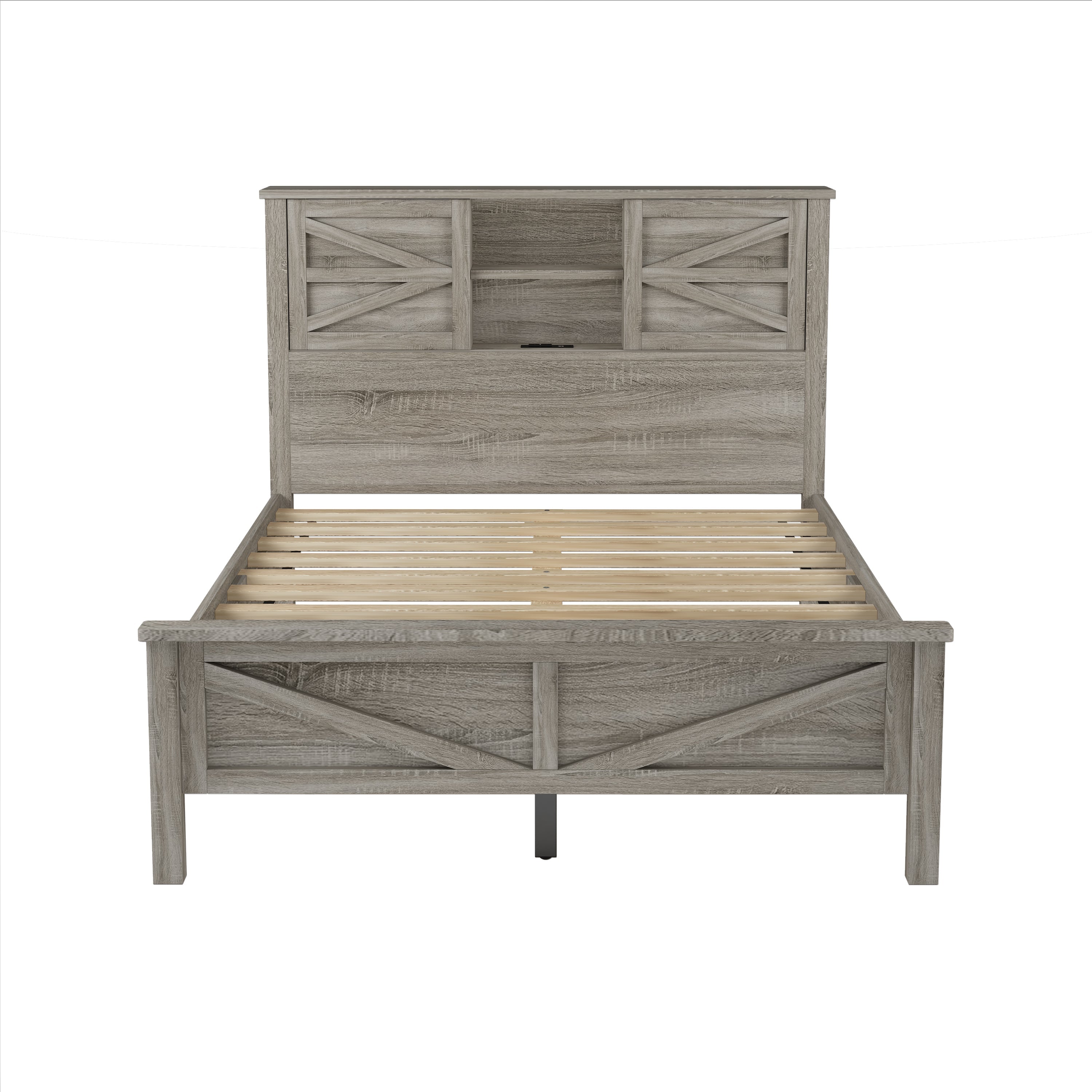 3-Pieces Bedroom Sets Full Size Farmhouse Platform Bed with Double Sliding Door Storage Headboard and Charging Station, Storage Nightstand and Dresser, Antique Gray(Old SKU HL000091AAG)