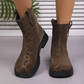 Leopard Round Toe Block Heels Boots