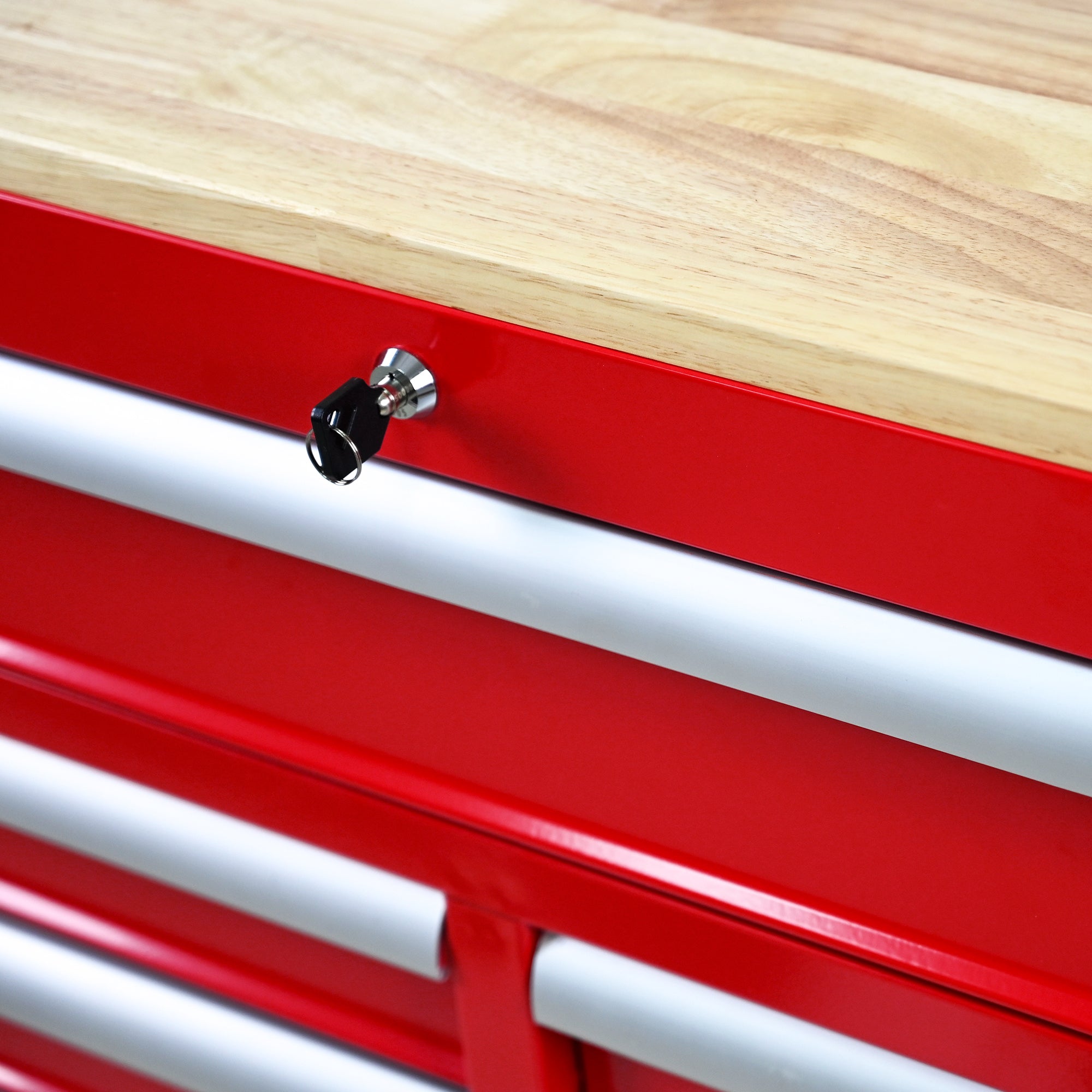 9-Drawer Multifunctional Steel Tool Cart with Wheels and Wooden Top, Red