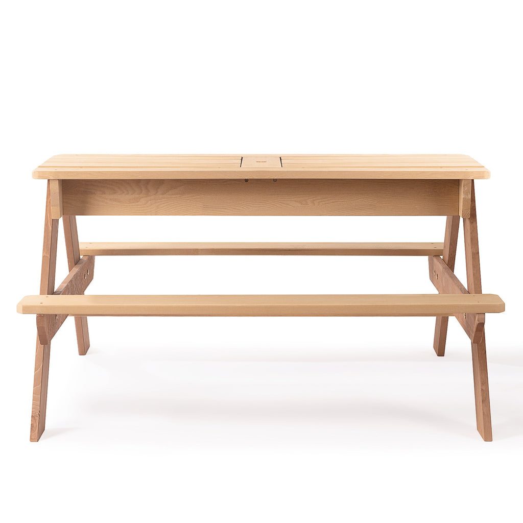 D-road 3-in-1 Kids Outdoor Wooden Picnic Table with Adjustable Umbrella and Convertible Sand & Water Activity, Gray, Solid Cedar Wood