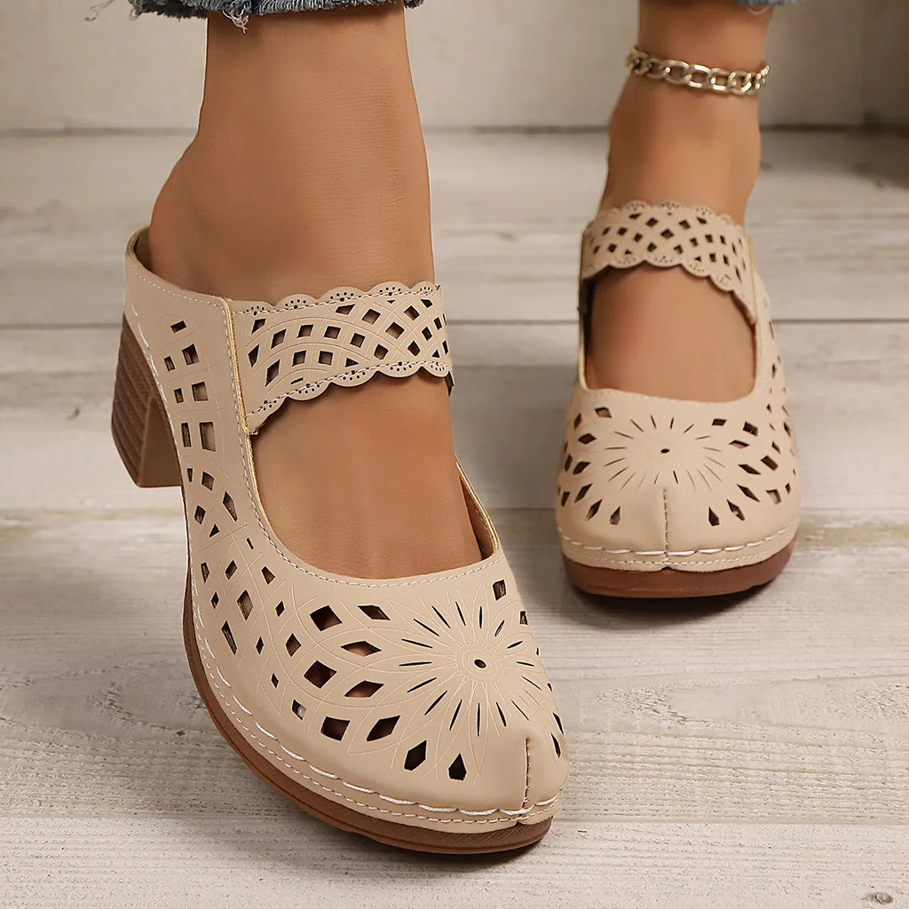 Hollow-Out Block Heels Sandals