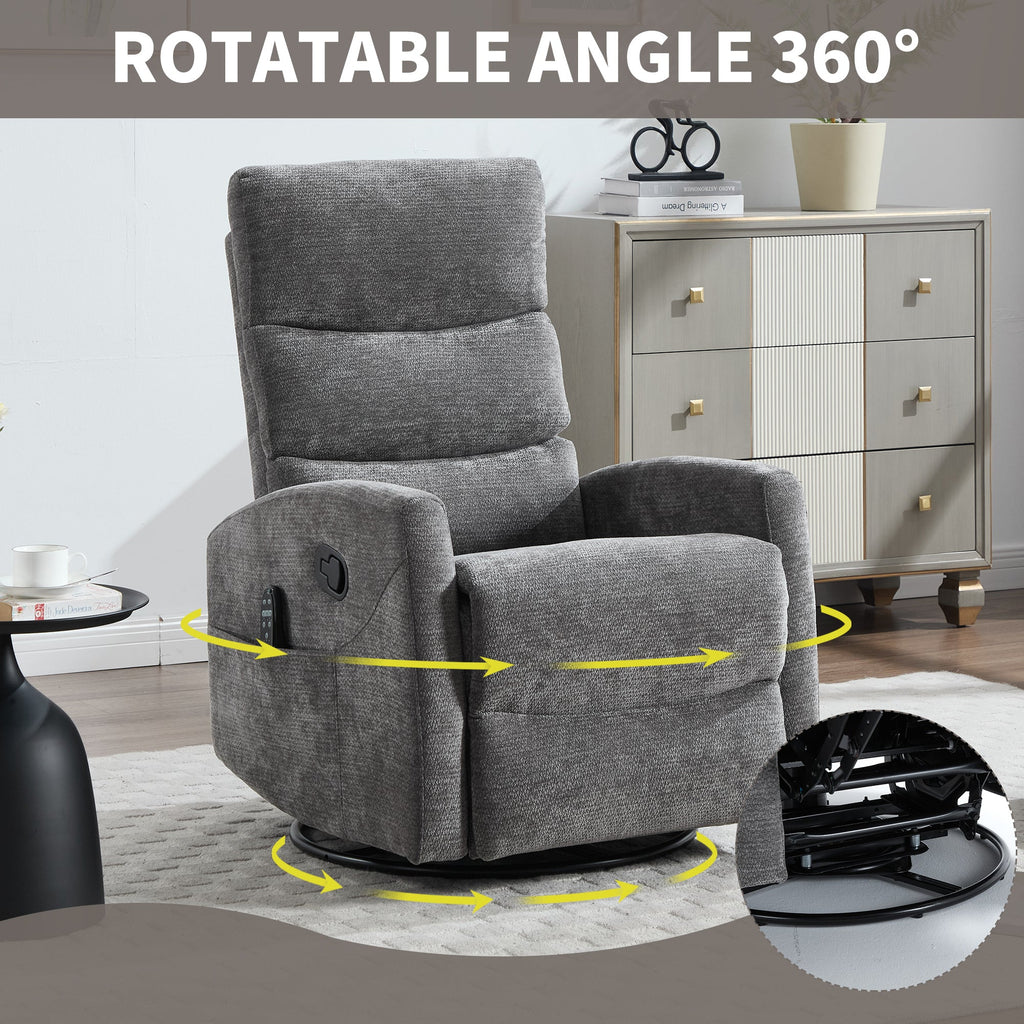 Heat Massage Manual Recliner Chair with Rocker and Swivel in Fabric for Living Room, GREY