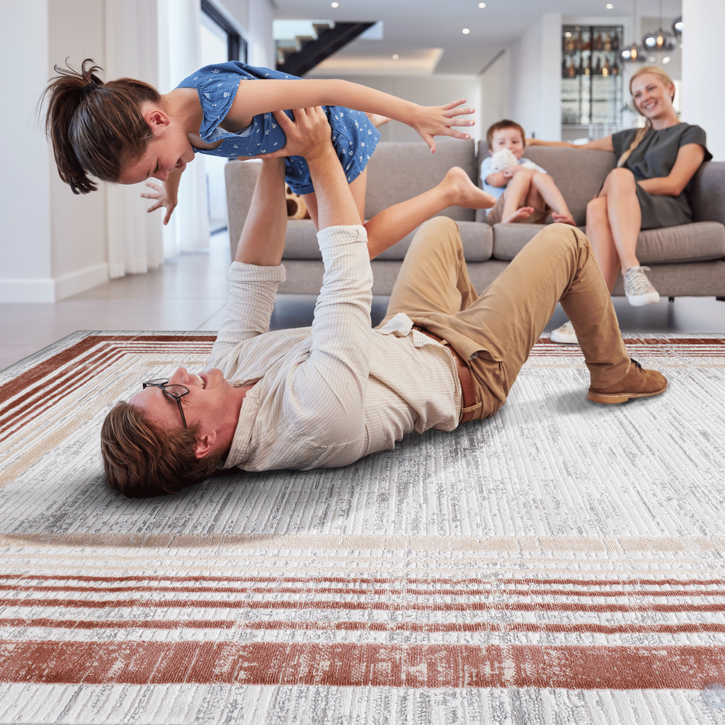 NAAR MARFI Collection 6X9 Brown/Ivory/Bordered Non-Shedding Living Room Bedroom Dining Home Office Stylish and Stain Resistant Area Rug