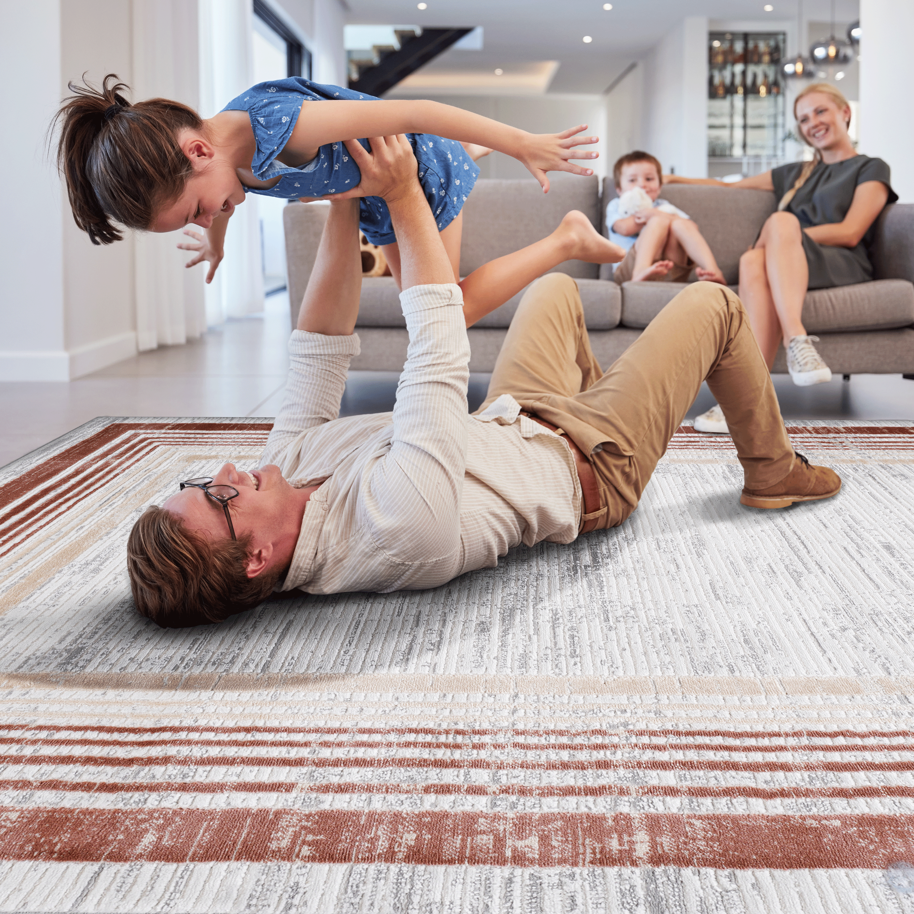 NAAR MARFI Collection 6X9 Brown/Ivory/Bordered Non-Shedding Living Room Bedroom Dining Home Office Stylish and Stain Resistant Area Rug