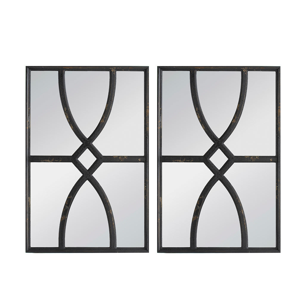16" x 23" Rectangular  Wooden Wall Mirror with Antique Black Frame, Vertical or Horizontal Home Decor for Living Room, Set of 2