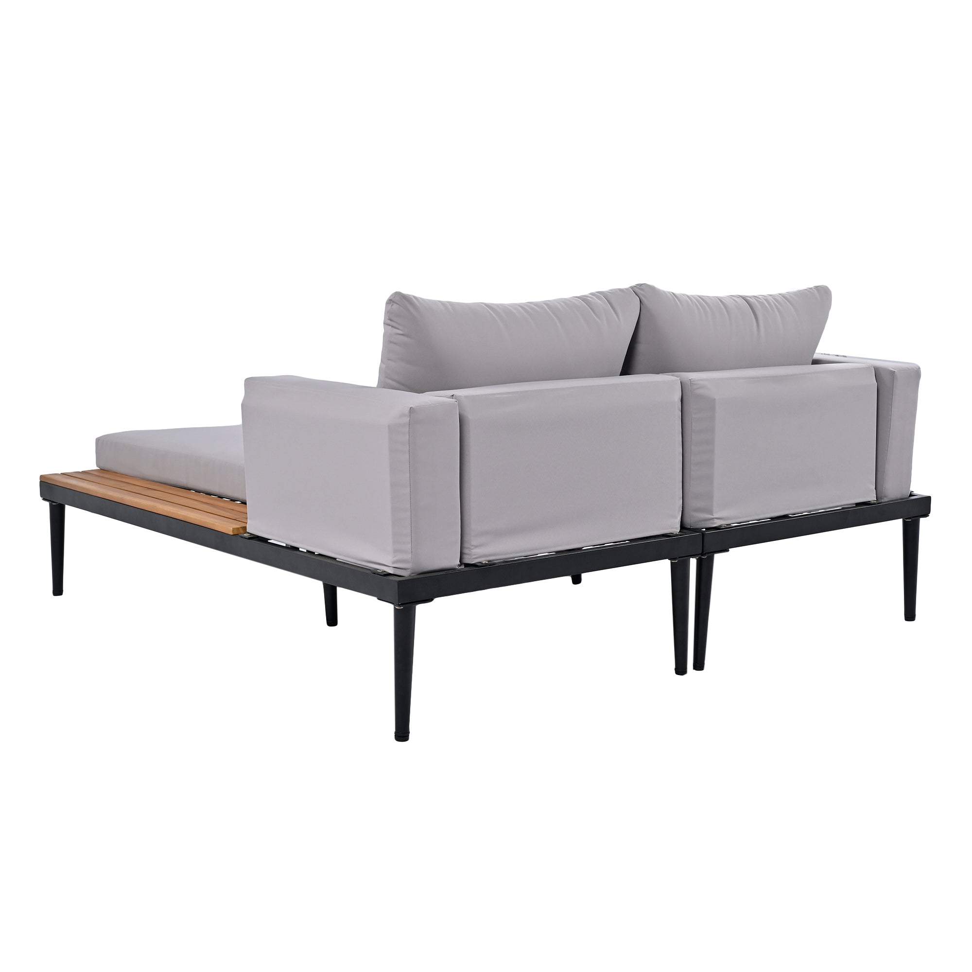 TOPMAX Modern Outdoor Daybed Patio Metal Daybed with Wood Topped Side Spaces for Drinks, 2 in 1 Padded Chaise Lounges for Poolside, Balcony, Deck, Gray