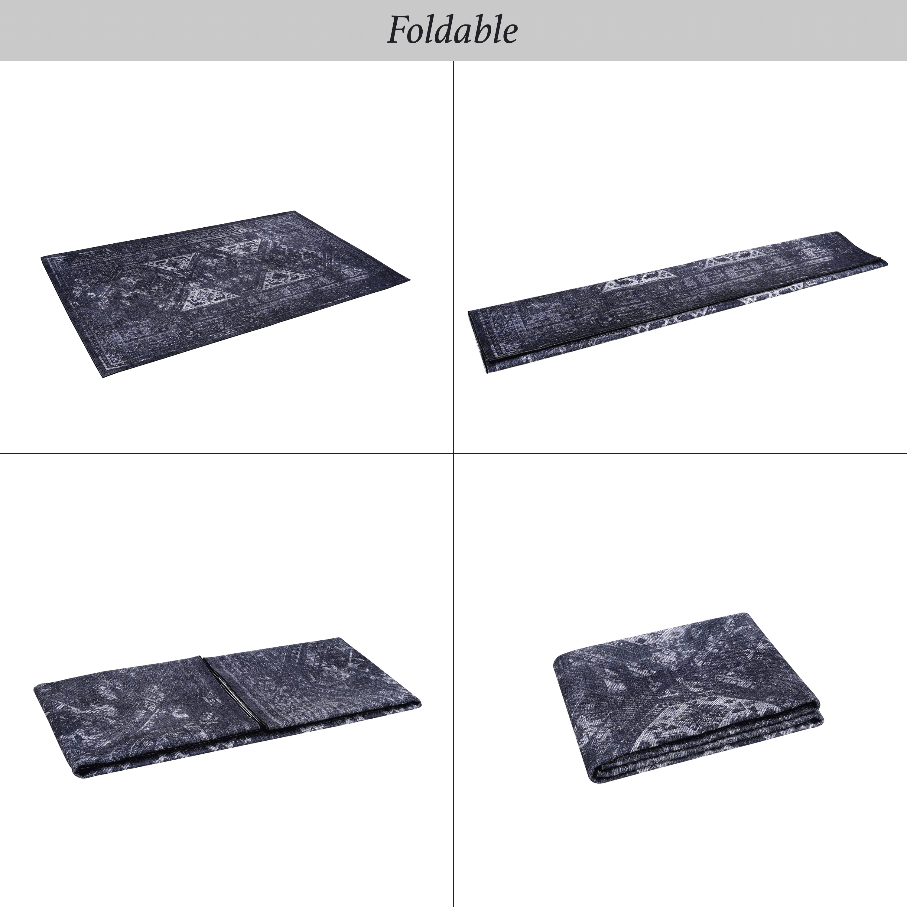 3x5 Area Rugs, Washable Rug, Low-Pile, Non-Slip, Non-Shedding, Foldable, Kid & Pet Friendly - Area Rugs for living room, bedroom, kitchen, dining room rug - Perfect Gifts, (Black+ Gray, 3' x 5')