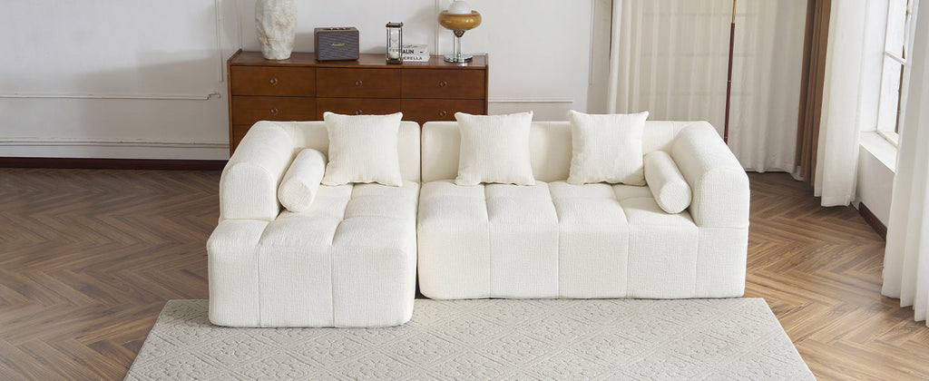 Modern Beige Modular Sectional Sofa with Deep Seating and Side Pockets, Chenille Upholstery, 101.2'