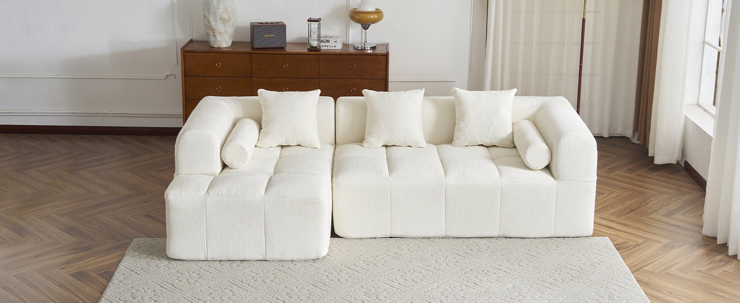 Modern Beige Modular Sectional Sofa with Deep Seating and Side Pockets, Chenille Upholstery, 101.2'