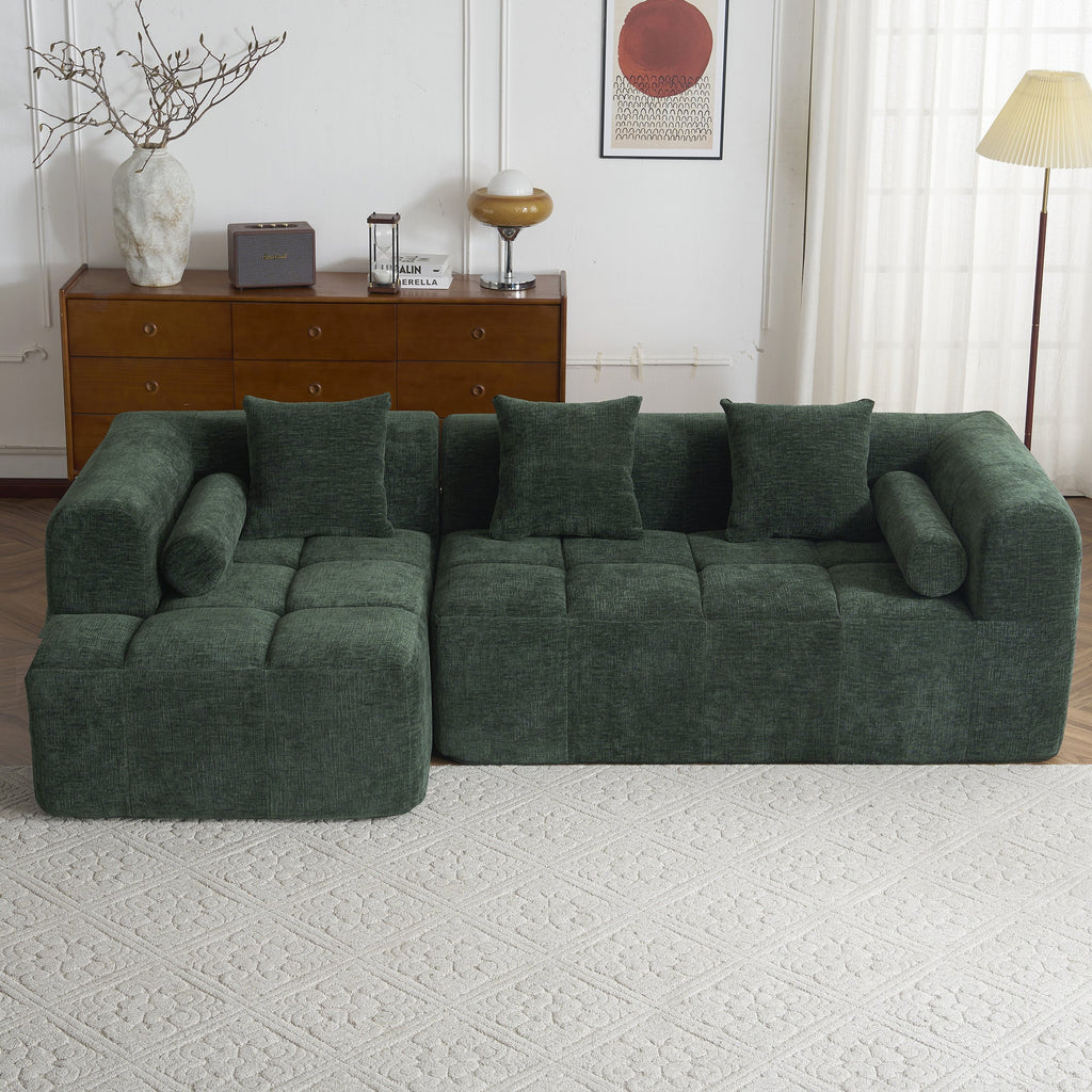 Modern Modular Sectional Sofa with Deep Seating, Green Chenille Fabric, 101.2'