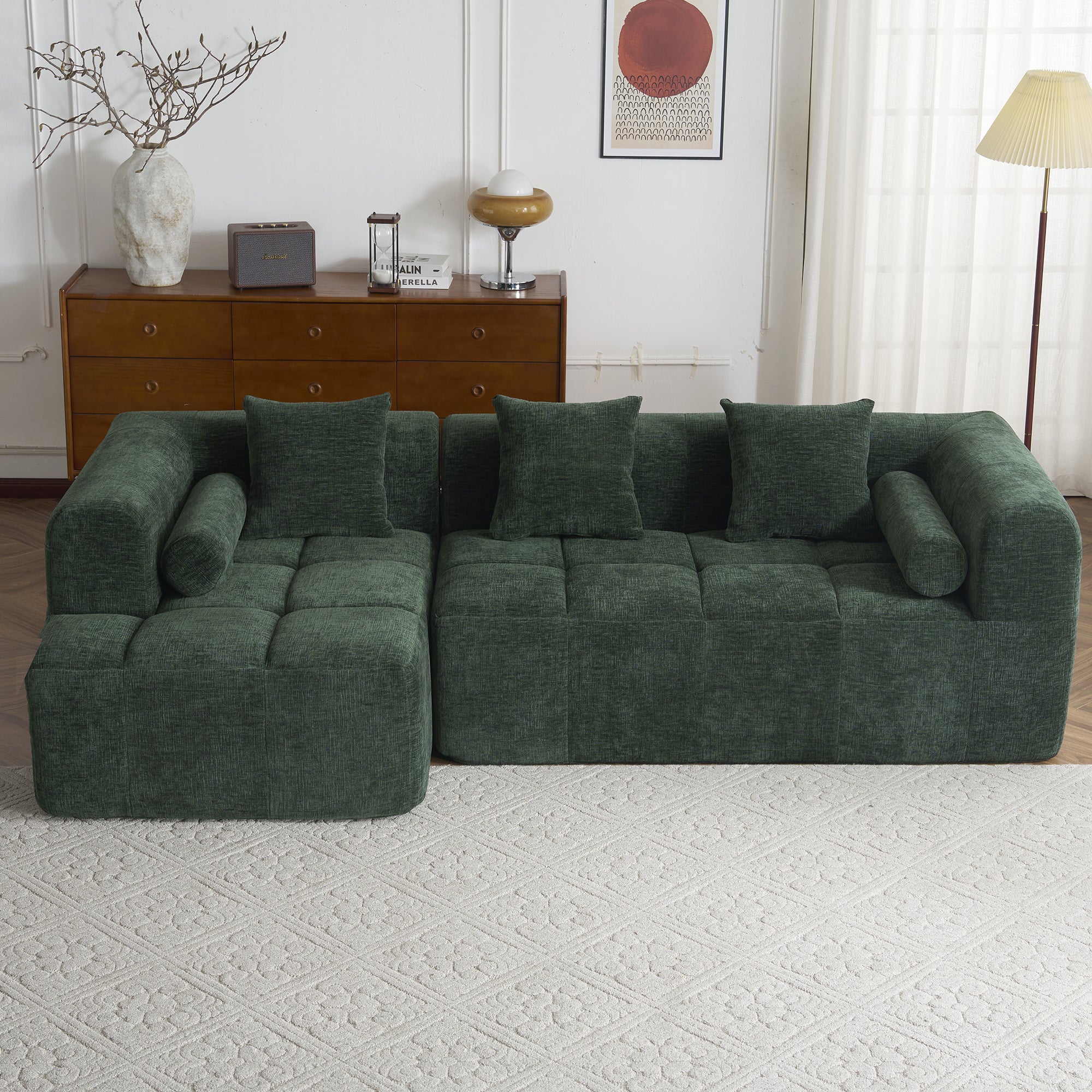 Modern Modular Sectional Sofa with Deep Seating, Green Chenille Fabric, 101.2'