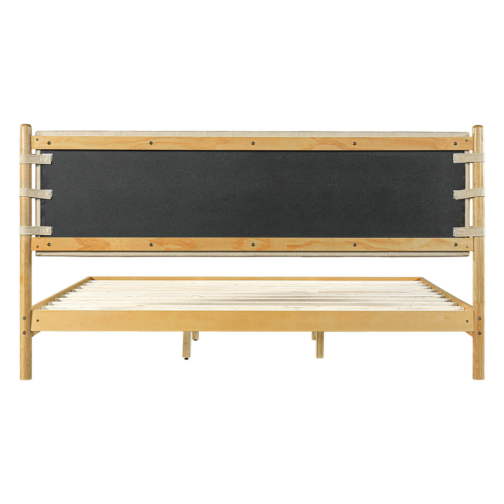 Modern King Bed Frame Set with 2 Nightstands, Beige Wood Platform Bed with Headboard and Matching Bedside Tables for Bedroom