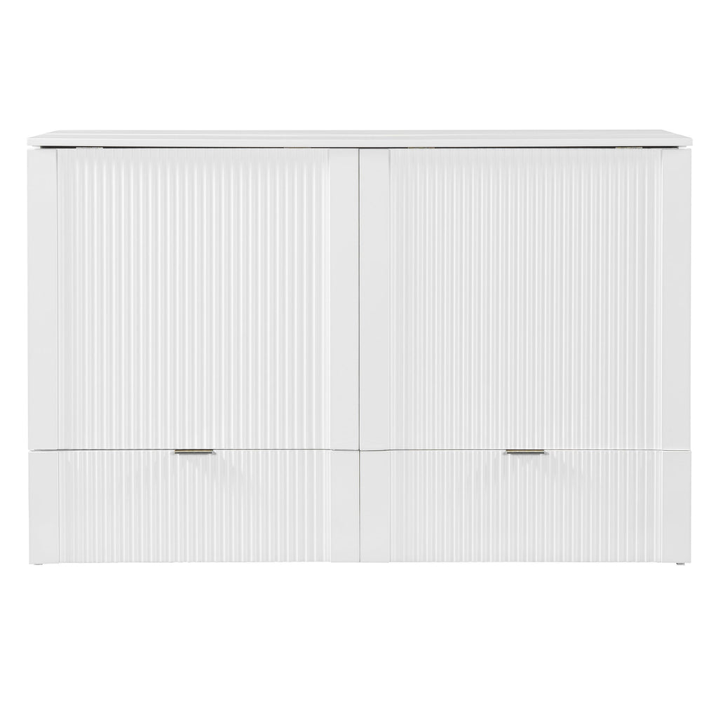 Queen Size Murphy  Bed with drawer and a set of Sockets & USB Ports, Pulley Structure Design, White