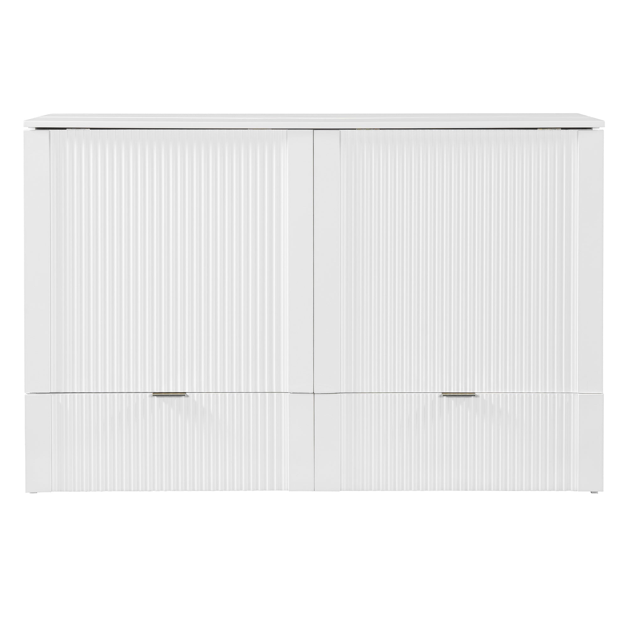 Queen Size Murphy  Bed with drawer and a set of Sockets & USB Ports, Pulley Structure Design, White