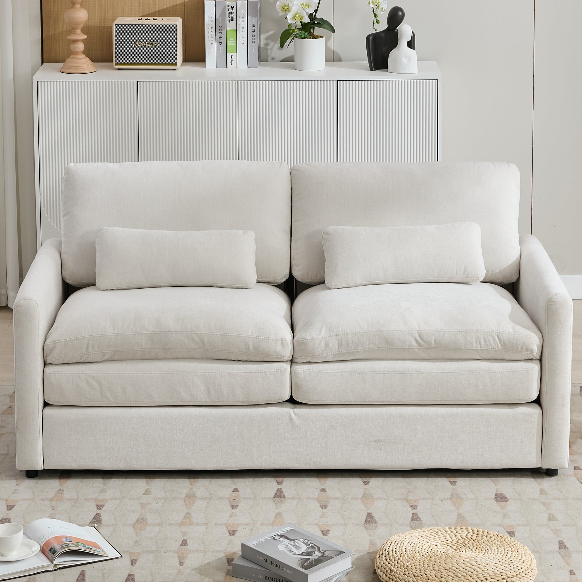 68.1' Cozy Upholstered Loveseat Sofa Oversized Comfy Comfy Cloud Sofa Double Cushion Loveseat Sofa Plush Cushion Sofa Couch for Living Room, Beige
