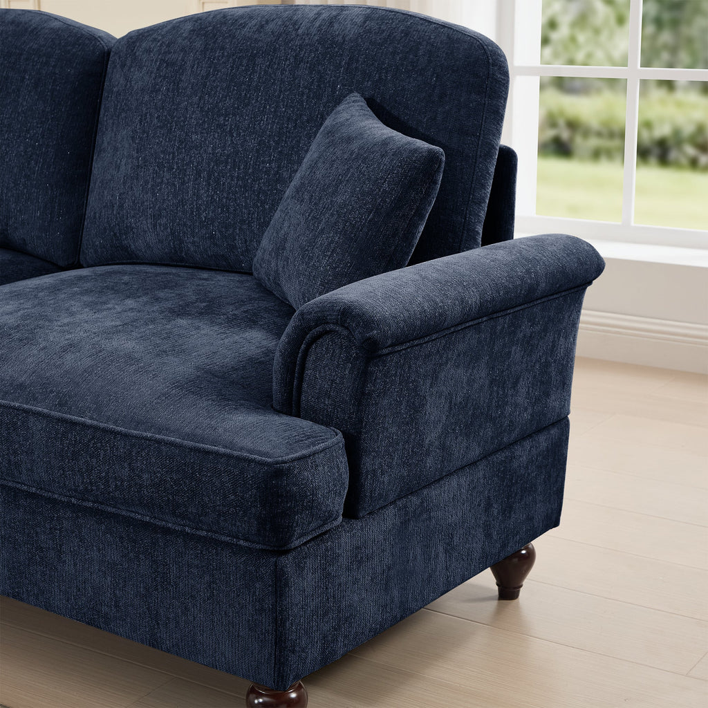 Classic U Shape 4 Seater Modular Sectional Sofa Couch with Flared Arms and Removable Ruffles Pleats Skirts and Spindle Legs, Chenille Deep Seat Cloud Sofa with Movable Ottomans, Blue