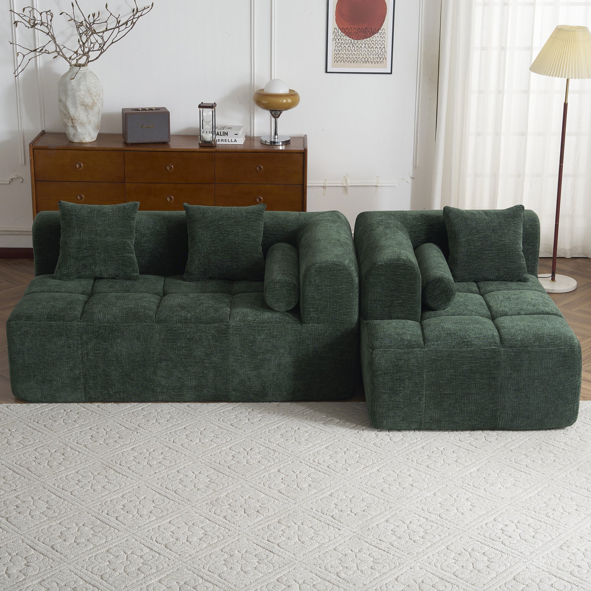 Modern Modular Sectional Sofa with Deep Seating, Green Chenille Fabric, 101.2'
