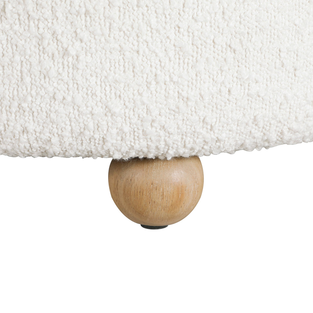 Modern Contemporary Swivel Chair with Ottoman White Boucle Fabric Upholstery Solid Wood Living Room Furniture