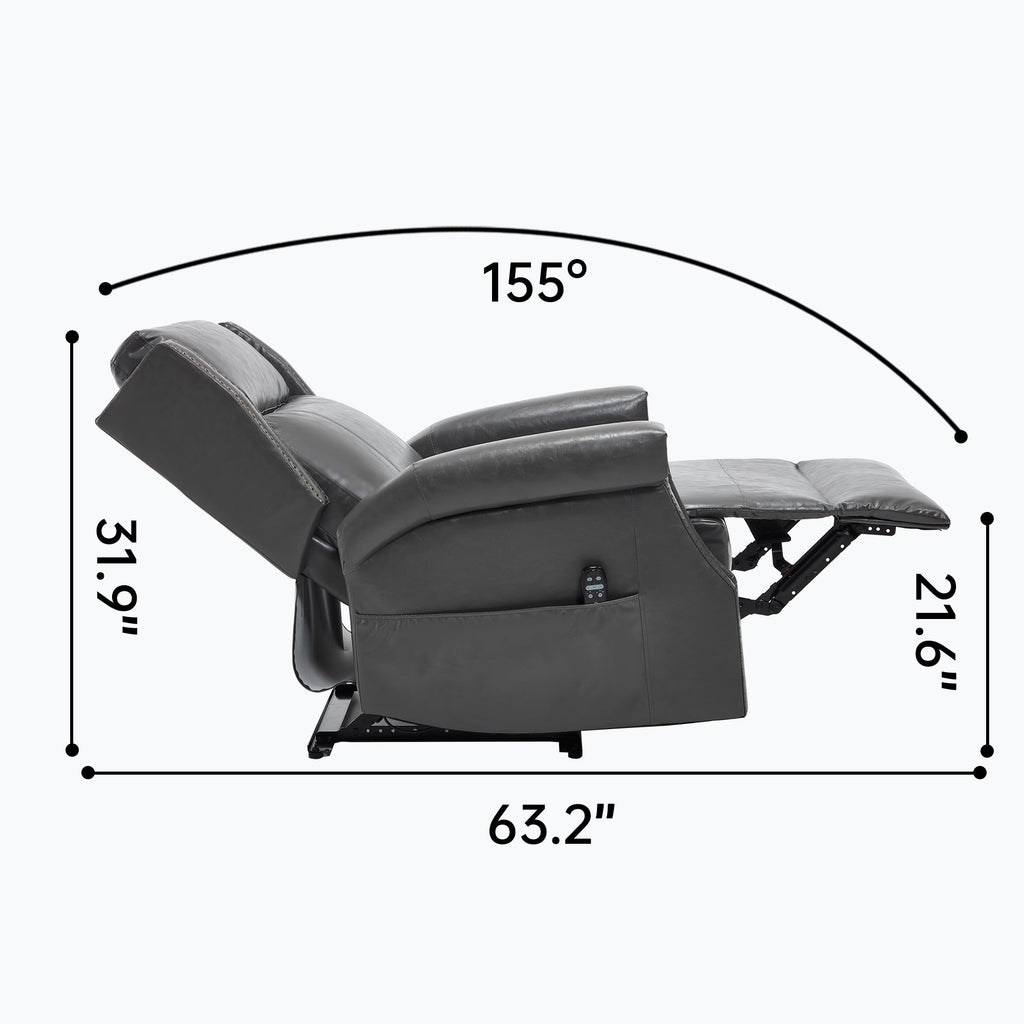 Grey Manual Recliner Chair in Faux Leather for Living Room with Heavy Duty Motion Mechanism, 8 vibrating nodes and 3 massage modes.