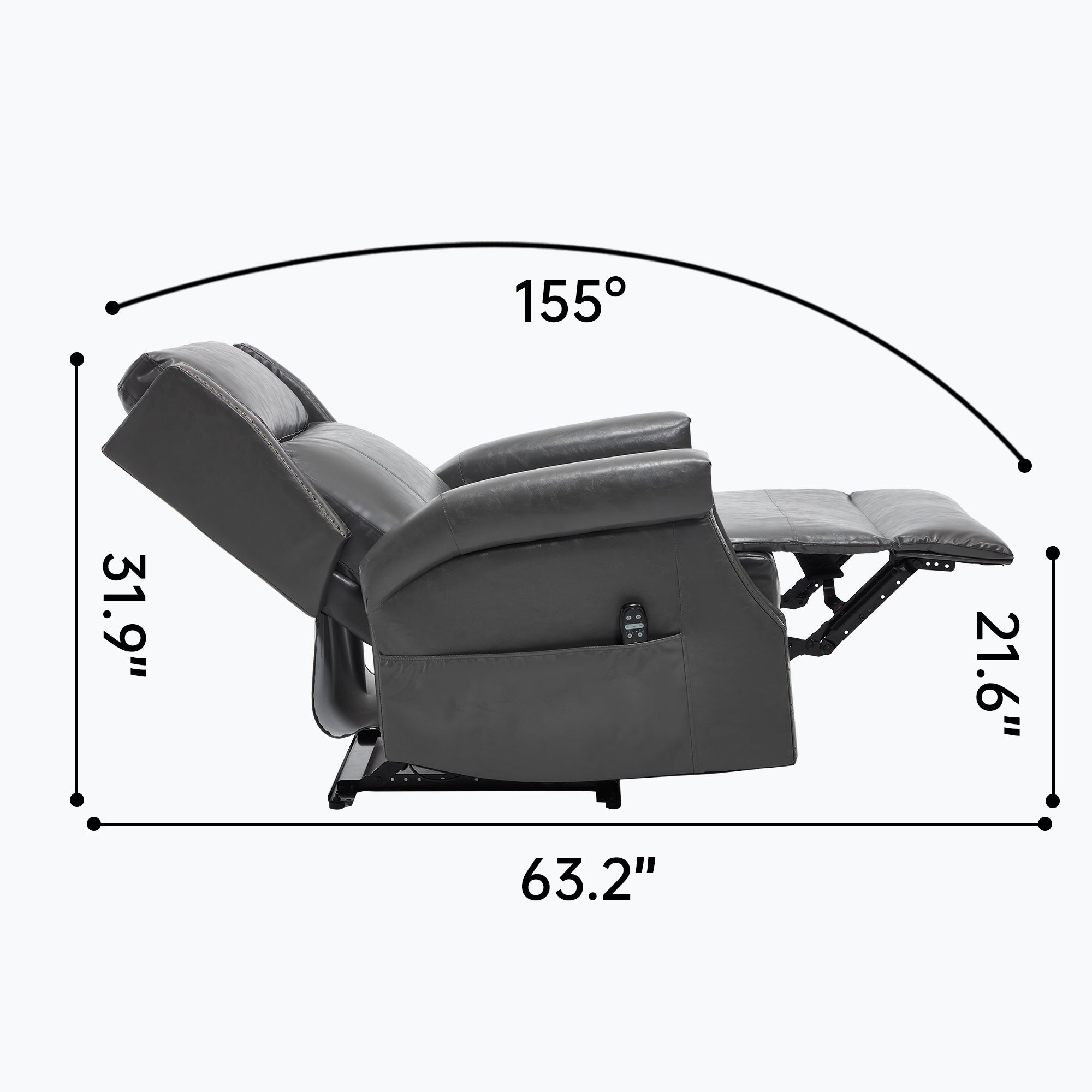 Grey Manual Recliner Chair in Faux Leather for Living Room with Heavy Duty Motion Mechanism, 8 vibrating nodes and 3 massage modes.