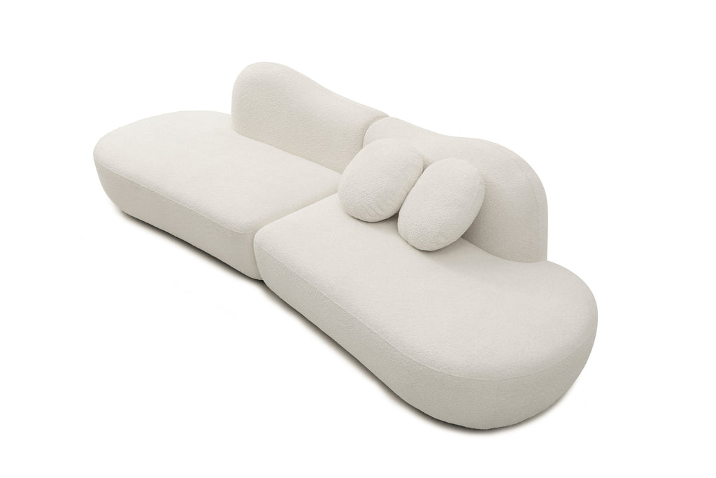 Modern Curved Modular Sofa, Suitable for Living Rooms and Bedrooms With Boucle 3-Seat Sofa, White Color, Curved Backrest, 2 Pillows, Easy to Assemble