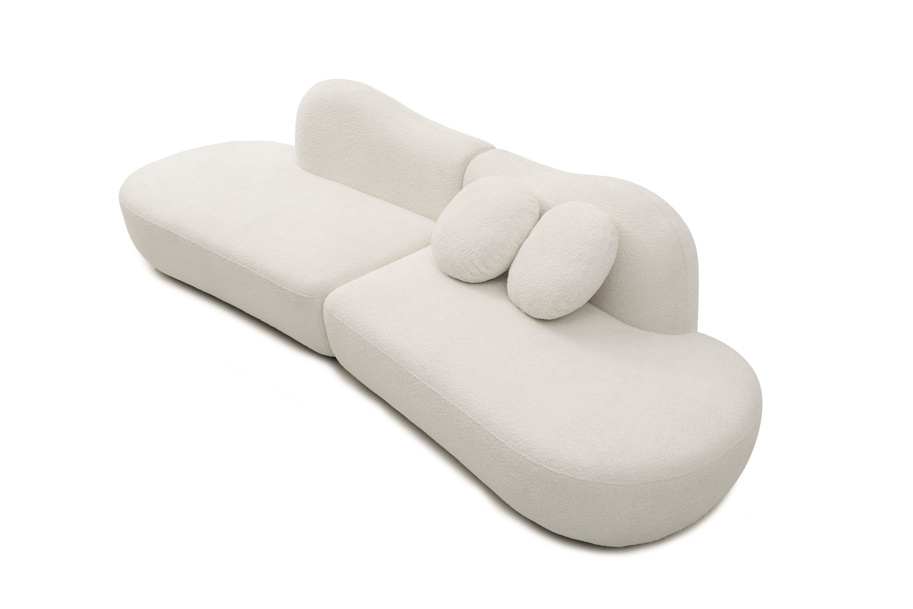 Modern Curved Modular Sofa, Suitable for Living Rooms and Bedrooms With Boucle 3-Seat Sofa, White Color, Curved Backrest, 2 Pillows, Easy to Assemble