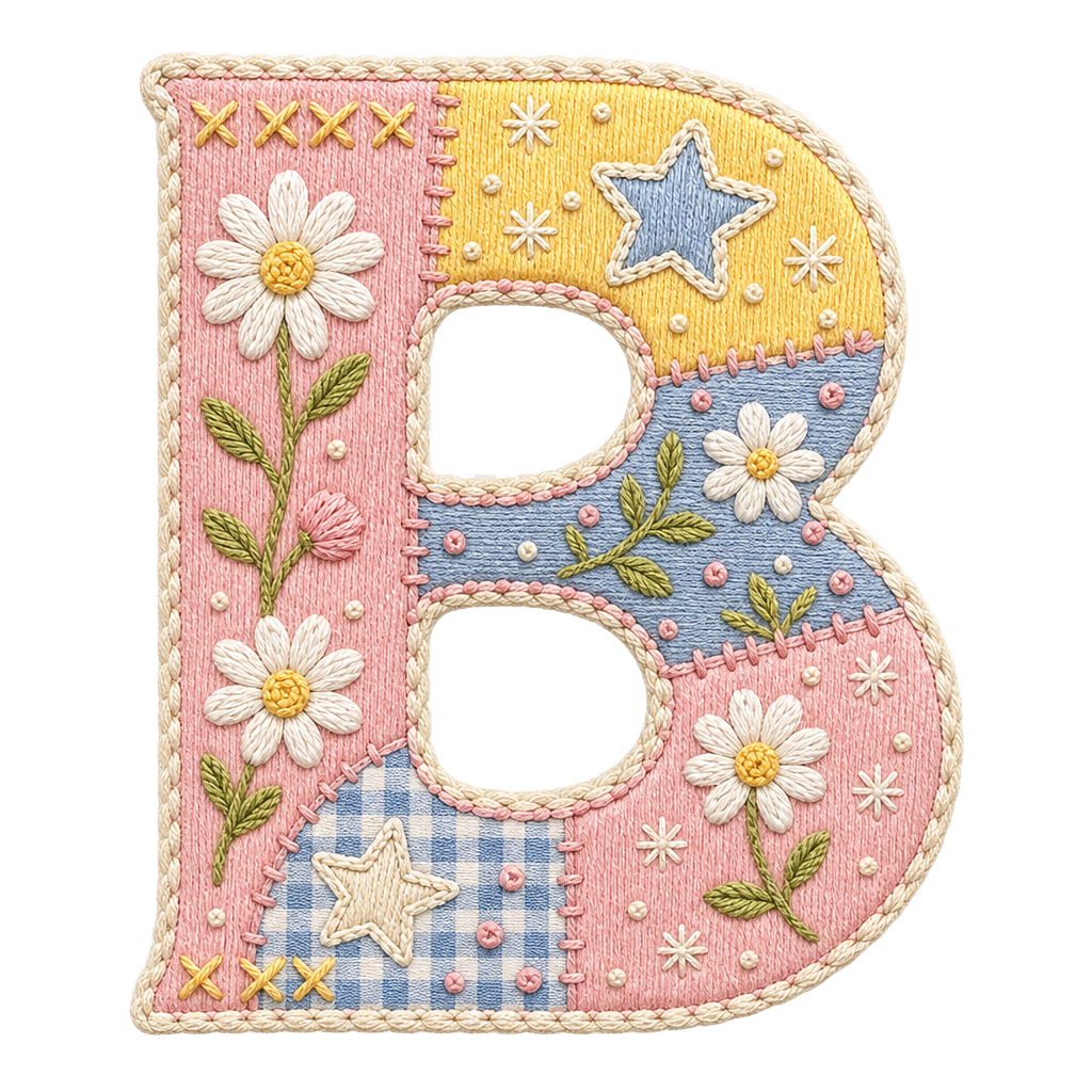 Pastel Floral Alphabet PNG Bundle – Embroidered Patchwork Monogram Digital Download Set