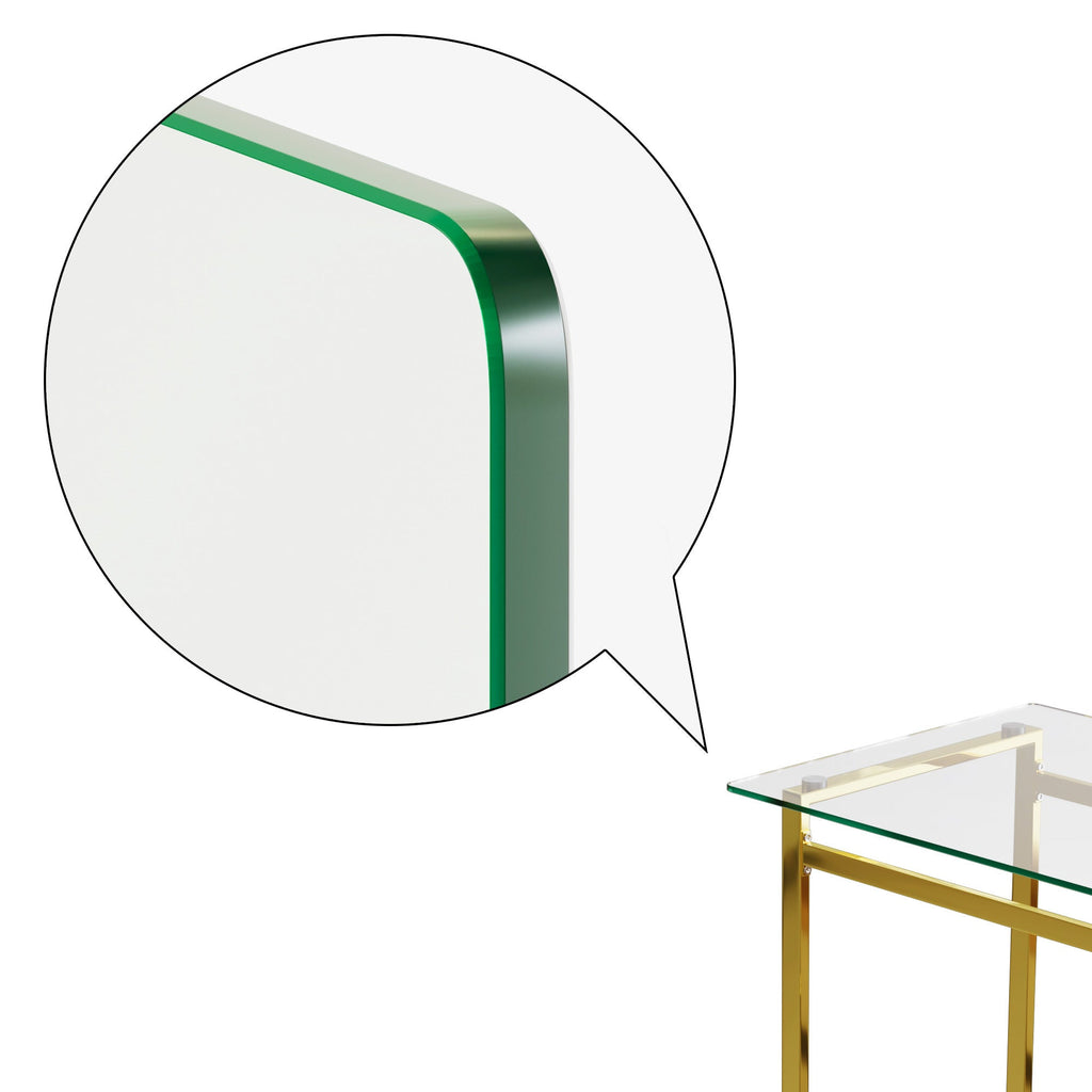 Modern Minimalist Rectangular Glass Dining Table with Tempered Glass Tabletop and Golden Chrome Metal Legs for 4-6