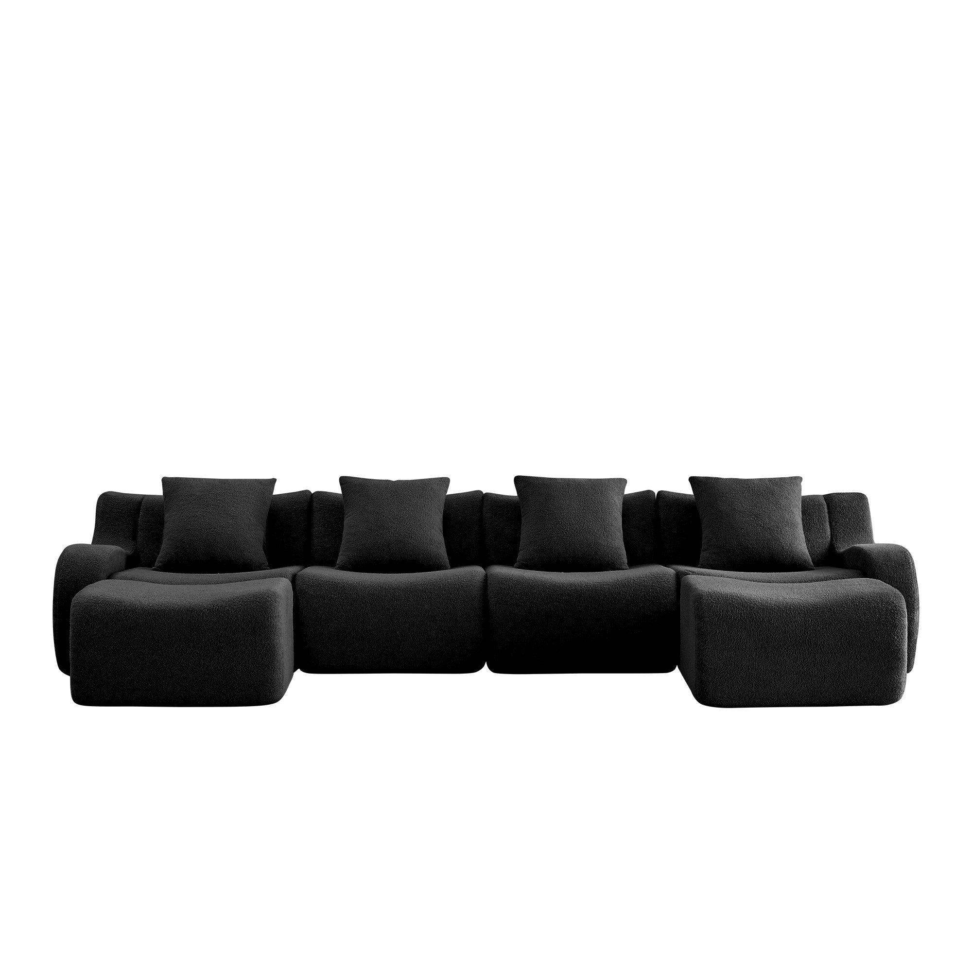 U-Shaped Boneless Sofa,Teddy Fabric No assembly required Curved armrest,Anti-slip Design,Streamlined Design 32D High Density Sponge,Full Compression Vacuum Packag,For Studies living Rooms,Black
