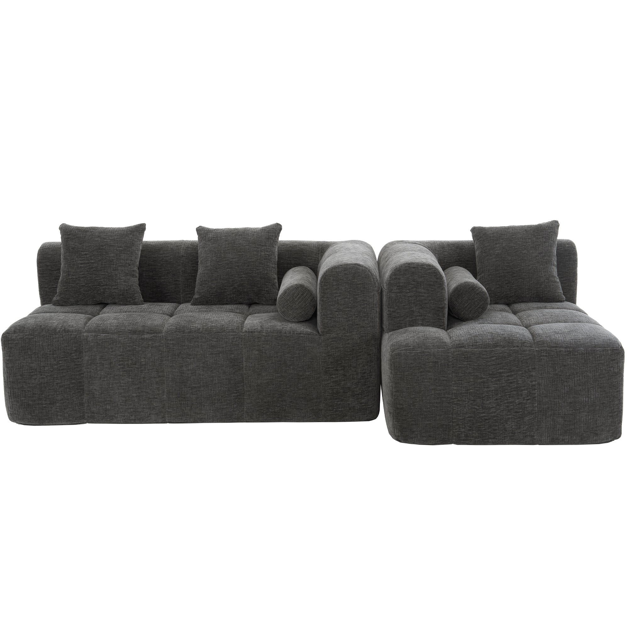 Modern Grey Modular Sectional Sofa with Deep Seating and Side Pockets in Chenille Fabric