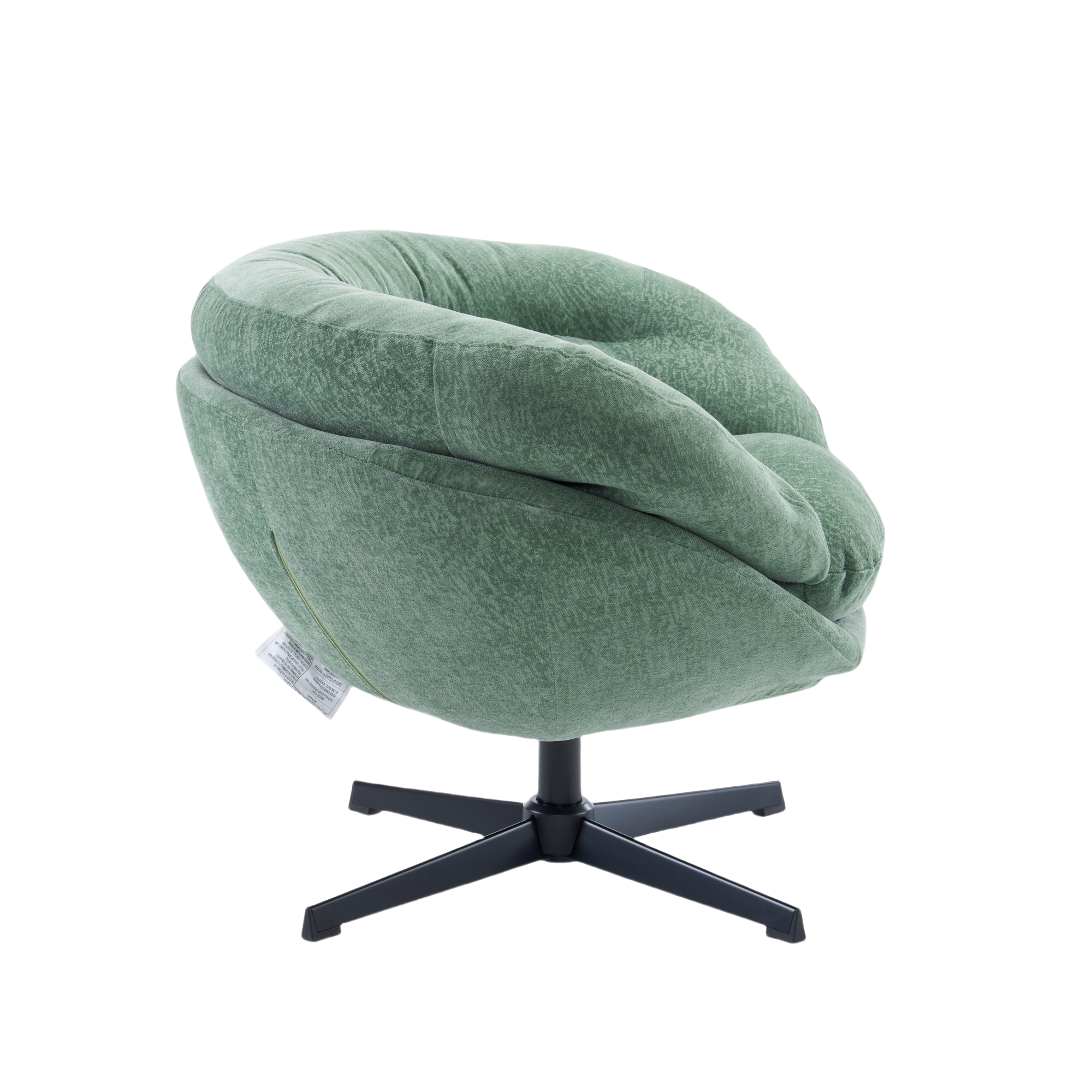 Modern Chenille Office Chair, 360° Swivel Club Chair/Accent Chair with Removable Cushion, Round Office Chair, Black Metal Base, Cotton Material, Living Room, Bedroom, Reading Corner, Office (Green)