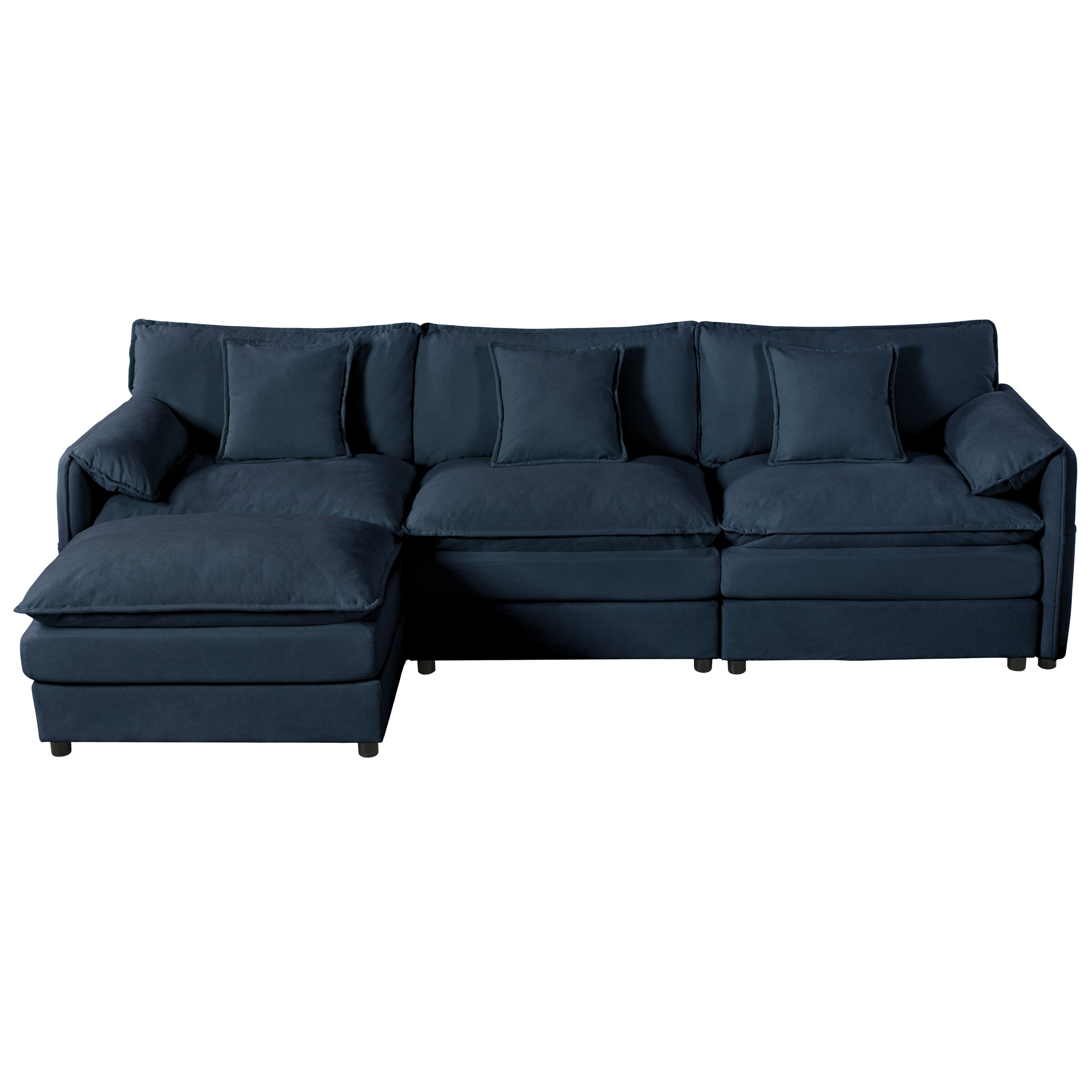 Modular Sectional Sofa, Oversized Deep Seat L Shaped Couch Set for Living Room, 3-Seater Comfy Cloud Couches with Movable Ottoman, DIY Combination, Chenille,Blue