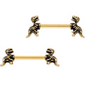 14G 9/16 Gold IP Raptor Bones Dinosaur Barbell Nipple Ring Set