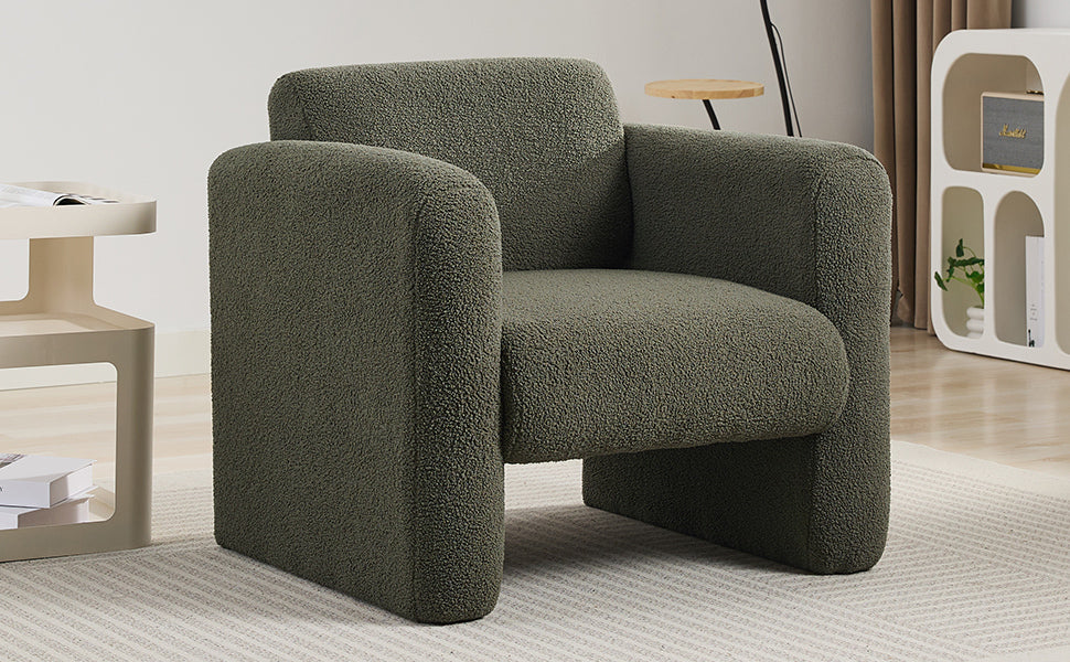 Modern Accent Chair Lambskin Sherpa Fabric Upholstered Comfy Reading Arm Chair Seaweed Green