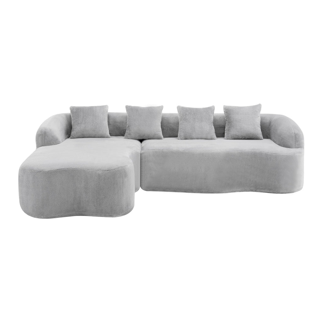 Full Compression L-Shape Sectional Sofa with Curved Chaise, Grey Modular Chenille Couch, High-Density for Apartment Living Room