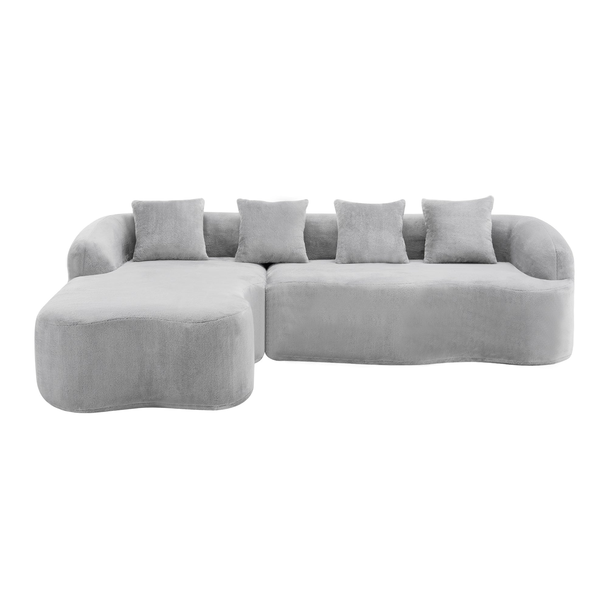 Full Compression L-Shape Sectional Sofa with Curved Chaise, Grey Modular Chenille Couch, High-Density for Apartment Living Room