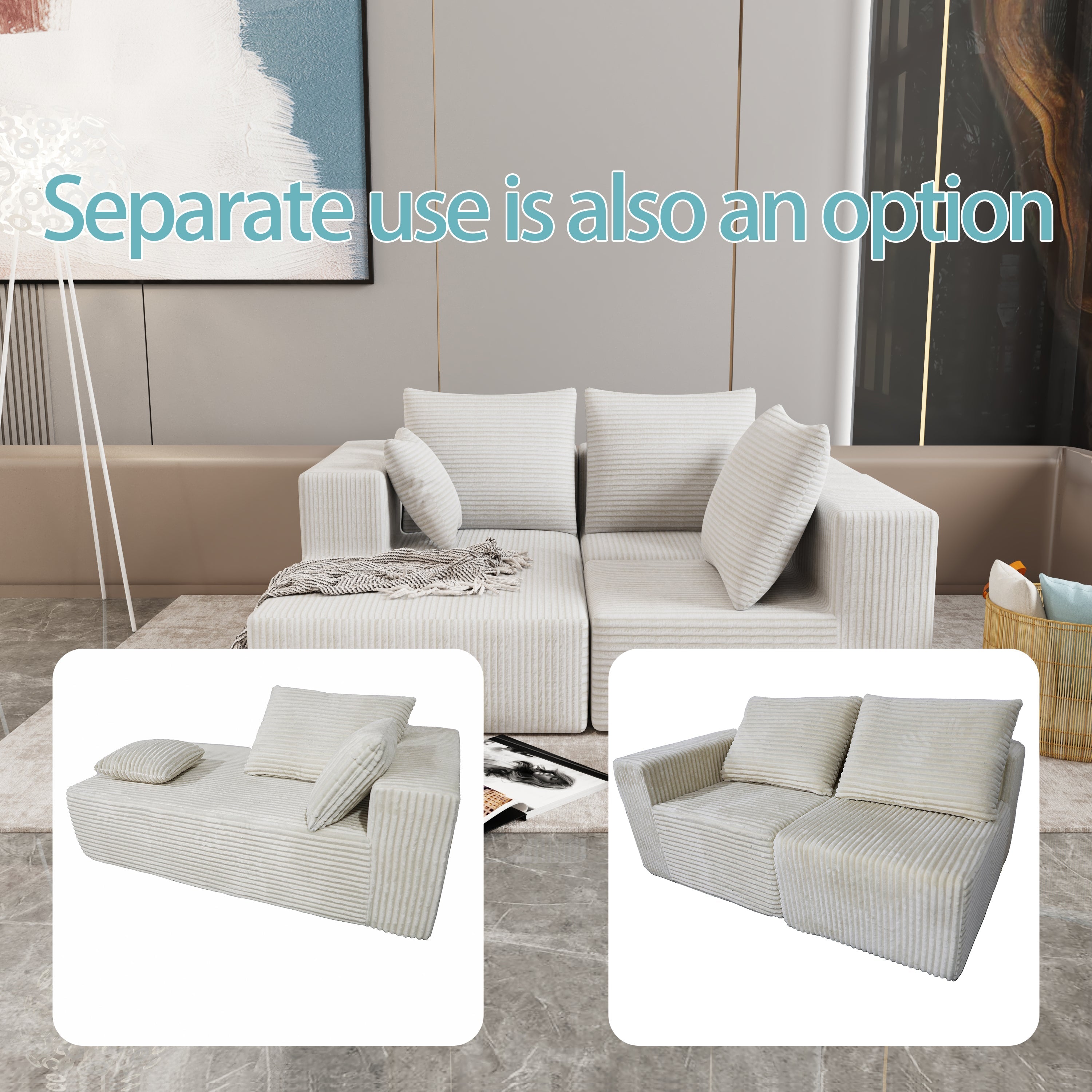 Corner combination sofa, sectional sofa ,couch sofa,sofa bed, made of high-density sponge and soft plush fabric, with multiple combinations available(beige)