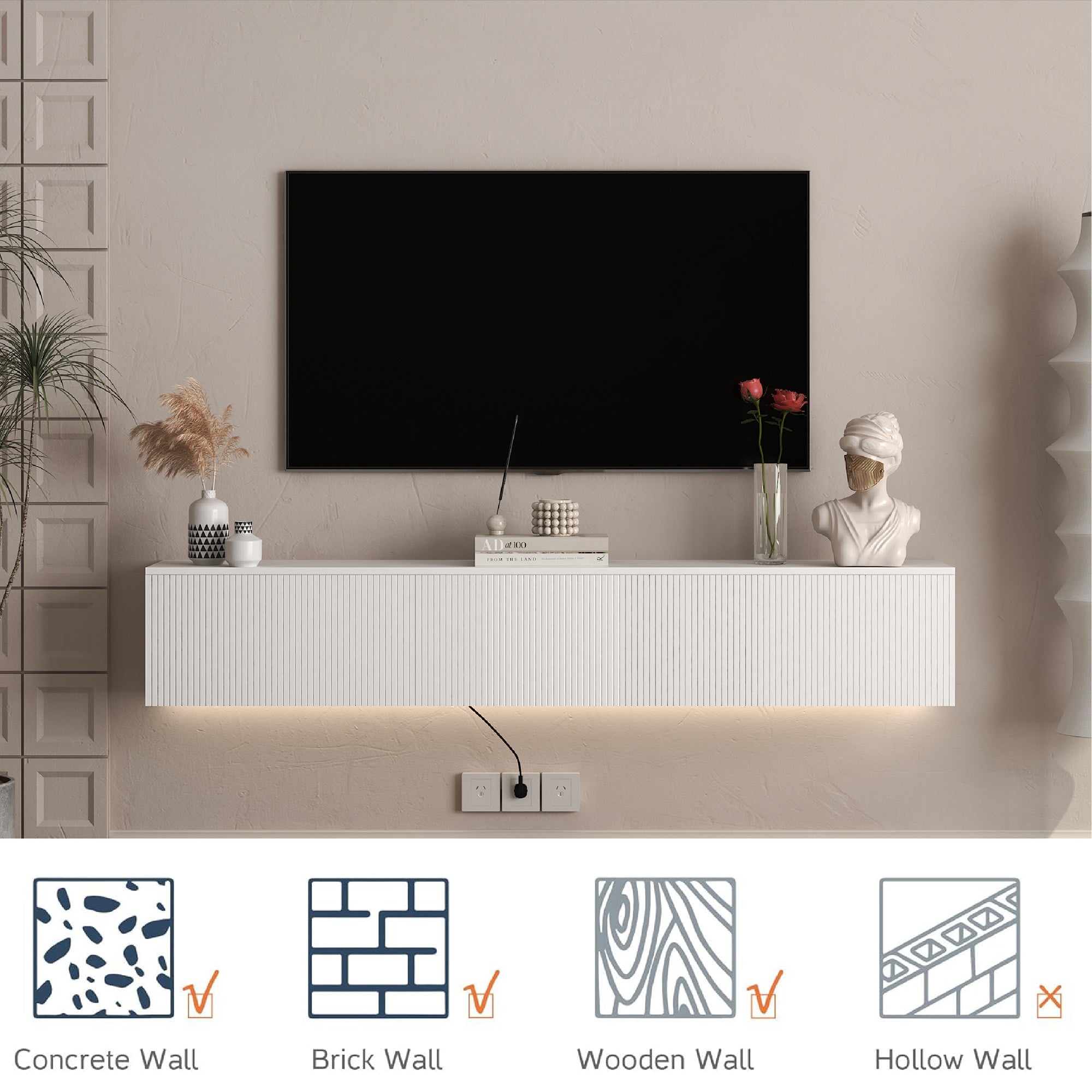 Floating TV Stand Wall Mounted with 16 Color LEDs,69' Modern TV Stand, Floating TV Cabinet Entertainment Center for 55 60 65 Inch TV,