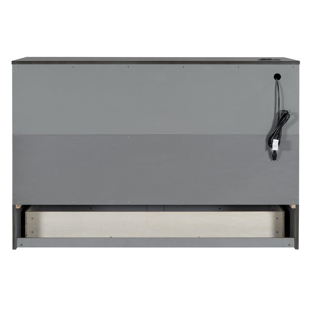 Queen Size Murphy Bed with Large Drawers & USB Ports,Brushed Gray