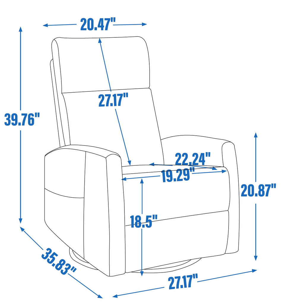 Heat Massage Manual Recliner Chair with Rocker and Swivel in Fabric for Living Room, Blue-Green