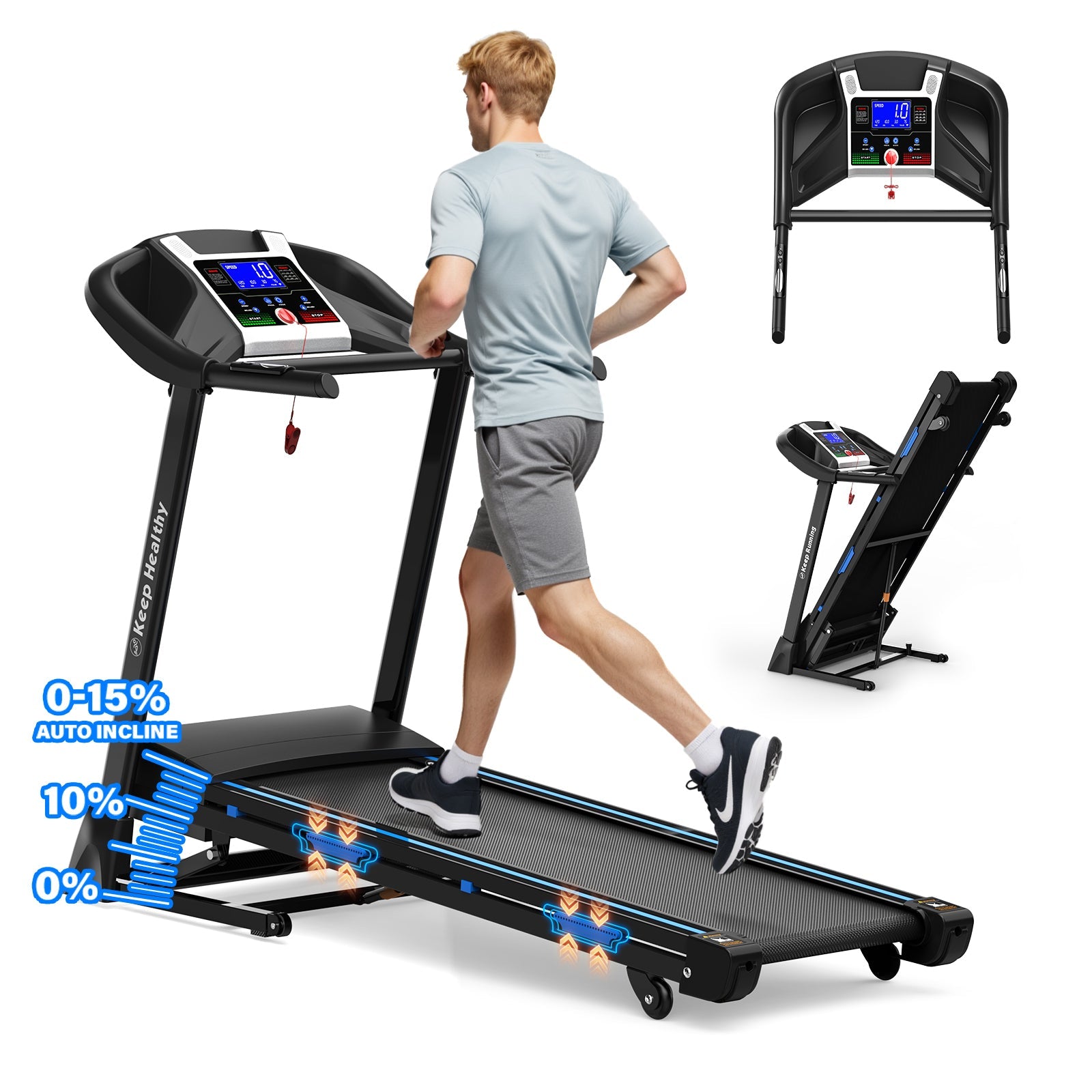 Treadmills for Home, Electric Treadmill with  Automatic Incline, Foldable 3.5HP Workout Running Machine Walking, Double Running Board Shock Absorption Pulse Sensor Bluetooth Speaker APP FITSHOW.
