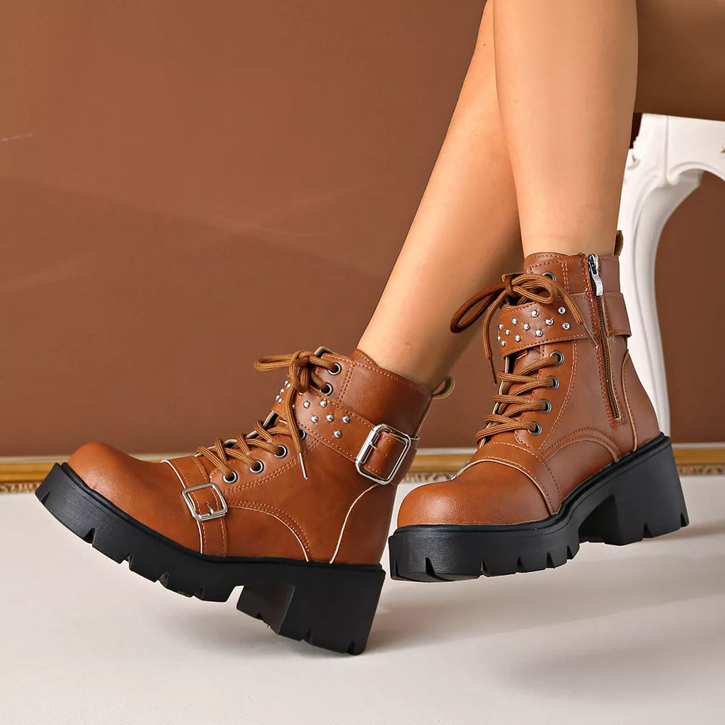 Round Toe Block Heels Boots