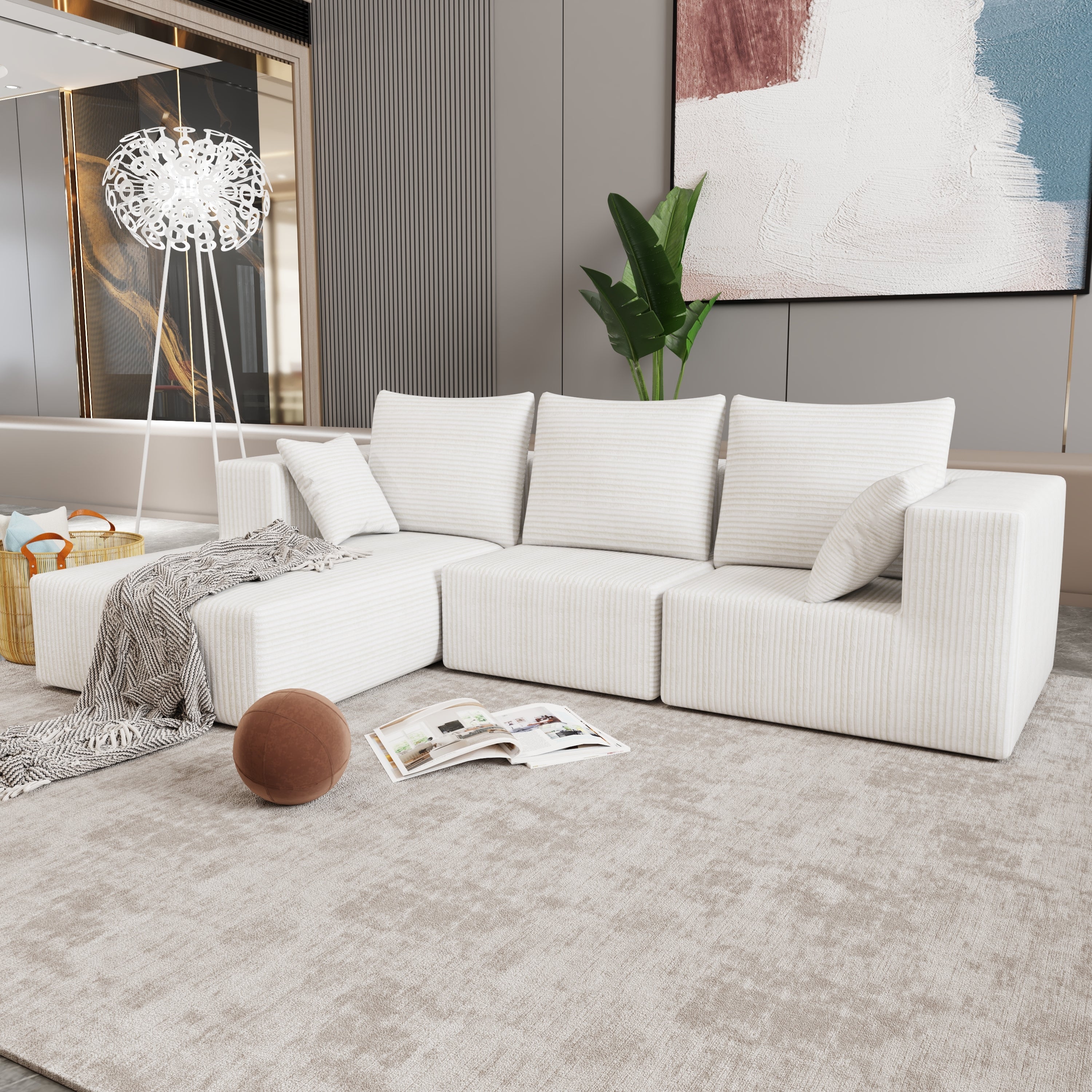 Corner combination sofa, sectional sofa ,couch sofa,sofa bed, made of high-density sponge and soft plush fabric, with multiple combinations available(beige)
