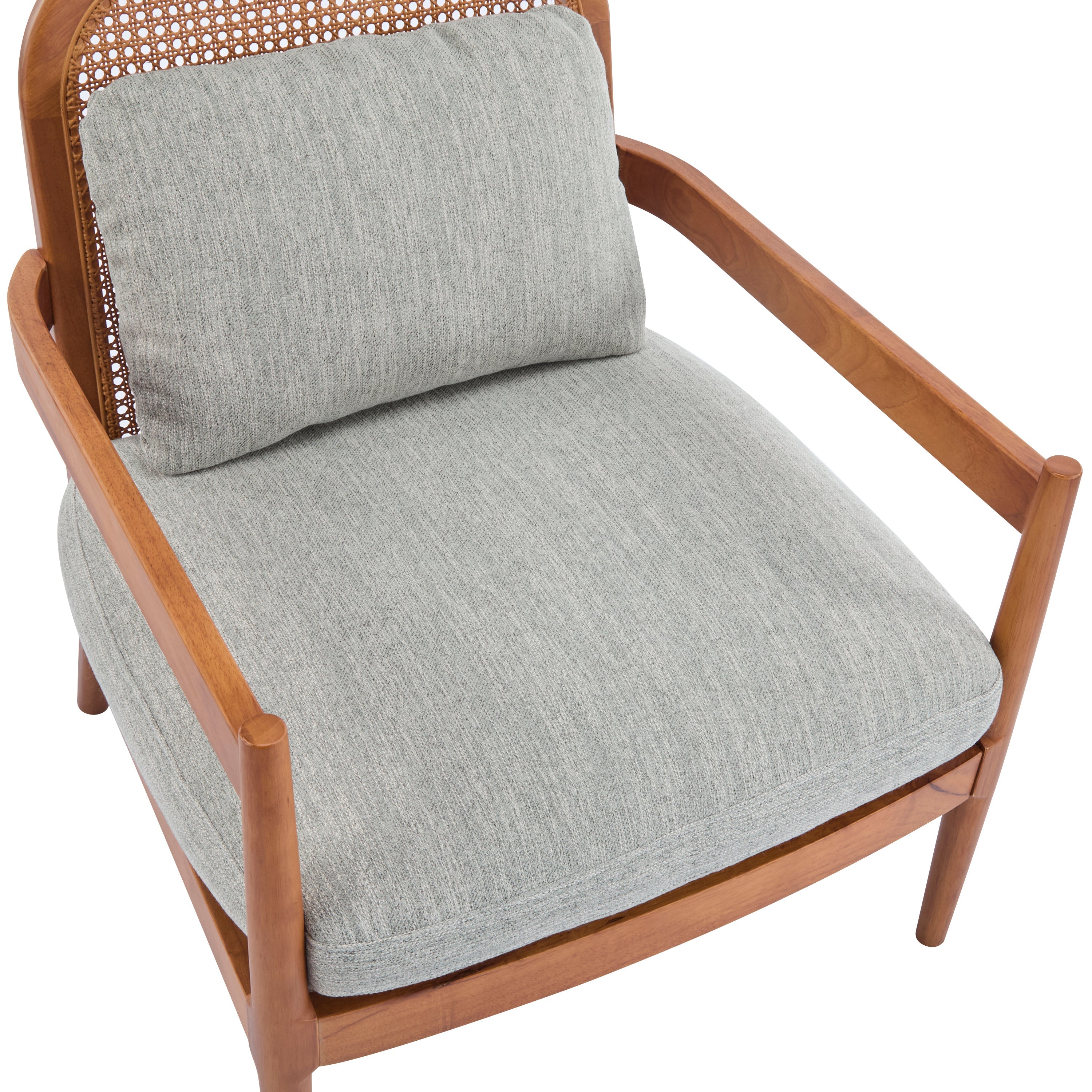[Set of 2] 26.6' Mid-Century Modern Accent Chair with Walnut Finish Solid Wood Frame and Rattan Backrest, Greyish-Green Cushion, Comfy Armchairs for Living Room, Bedroom, Reading Nook